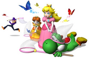 Peach, Yoshi, Daisy e Waluigi giocando a Farfalle al vento.