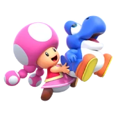 Toadette tiene in mano un Baby Yoshi