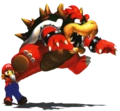 Mario mentre fa roteare Bowser