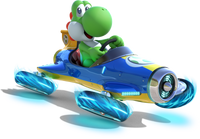 Artwork di Yoshi da Mario Kart 8 a bordo della Mach 8