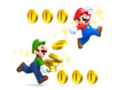 Mario e Luigi che raccolgono monete