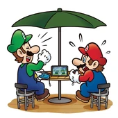 Mario e Luigi giocano con la console