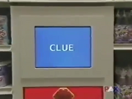 When David was explaining how to use the TV monitors, the word "Clue" appeared to let the contestants know that there would be a clue on the screen once they activated it.