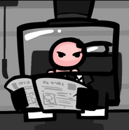Dr. Fetus sitting on a toilet, while reading newspaper