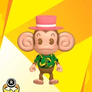 AiAi wearing a pink silk hat and a yellow and dark banana print shirt (front view)