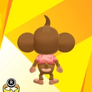 AiAi wearing a black banana mask and a pink banana aloha shirt (back view)