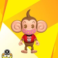 AiAi wearing a pink banana mask and a red hannya shirt (front view)