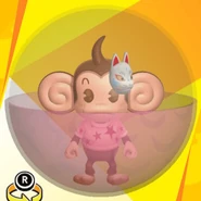 AiAi wearing a fox mask, a pink star shirt, and in a pink banana ball (front view)