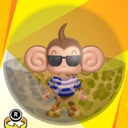 AiAi wearing A sunglasses, a blue striped shirt, yellow high-cut high-tech sneakers, and in a leopard ball (front view)