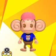 AiAi wearing a pink cap and a blue hannya shirt (front view)