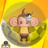 AiAi wearing a hannya mask, a pink banana shirt, and in a checker pattern ball (front view)