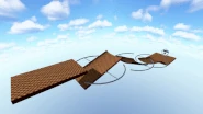 A simulation of the stage, in which the half pipe seesaws tilt aggressively