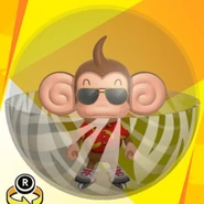 AiAi wearing B sunglasses, a red aloha shirt, white roller blades, and in a zebra ball (front view)