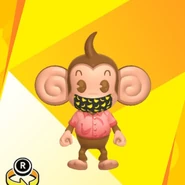 AiAi wearing a black banana mask and a pink banana aloha shirt (front view)