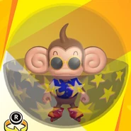 AiAi wearing D sunglasses, a blue aloha shirt, red roller blades, and in a stars ball (front view)