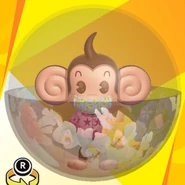 AiAi wearing a white banana mask, a pink star aloha shirt, and in a flowers ball (front view)