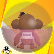 GonGon wearing a tengu mask, a Sega logo shirt, and in a pink star ball (back view)