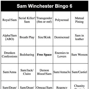 Pre Made Cards Sam Winchester Bingo Supernatural Bingos Wiki Fandom