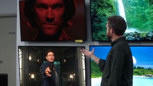  oversees two alternate universes on screen, one featuring a demon blood-corrupted Sam, and another with Dean failing to kill Lucifer.