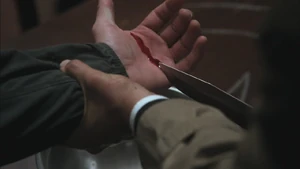 Castiel uses Dean's blood to track down Balthazar.