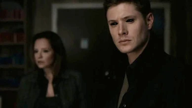 With a twist of his ring, War causes the townspeople to see Dean and Ellen as demons.