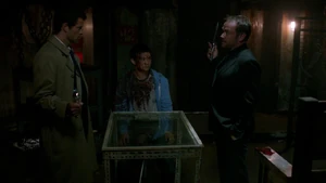 Castiel and Crowley threaten each other with Angel Blades