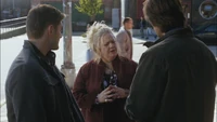 Marion being interviewed by Sam and Dean.