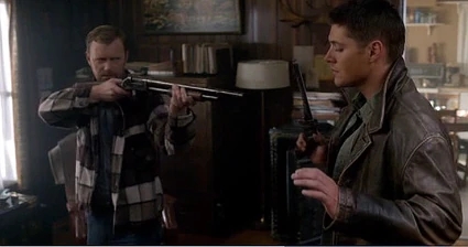 Dean gives Elkins the choice to either let him borrow the Colt, or kill him.