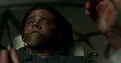 Sam hallucinates being tortured by Alastair, perhaps a remnant of having imagined what he did to break Dean in Hell.
