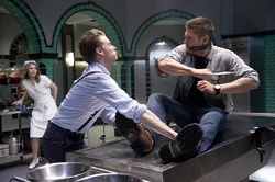 Dean breaks free and kills the Styne's.