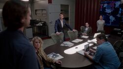 Mick and the surviving hunters, include Mary and Sam, having discussions about the vampire raids