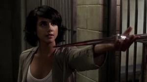 Miriam holding her angel blade