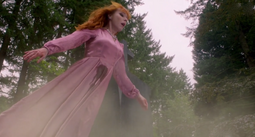 Rowena jumping into the rupture and closing it behind her