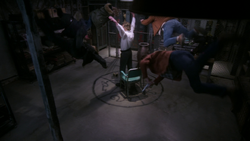 Abraxas telekinetically lifts five peoples Dean, Sam, Mary, Nick and Donna into the air