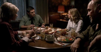 Dean accepts Deanna's invitation to dinner with the Campbells.