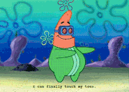 Patrick (Bob Esponja Calça Quadrada) utilizando o traje do Cinturão Elástico, que concede os poderes do mesmo.