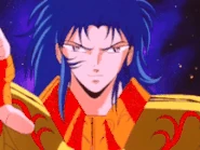 Kanon de Dragão Marinho (Os Cavaleiros do Zodíaco) usando sua técnica "Triângulo de Ouro" para pressionar o espaço e causar uma distorção, lançando Ikki de Fênix em uma dimensão paralela.