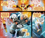 Nuclear (DC Comics) manipulando elementos químicos presentes no ar e fazendo-os solidificarem.