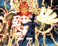 Um Celestial Louco (Marvel Comics) atacando Galactus.