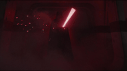 Darth Vader (Star Wars) usando seu sabre de luz para defletir inúmeros disparos.