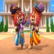 Os gêmeos Choco e Latte (44 Gatos) são palhaços que fazem acrobacias e usam seu gêmeo em truques de mágica.