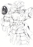 Detailed close-up sketch of DyGenGuar. The General Blaster's converging lens can be seen.