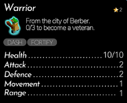 The information box for a Warrior, showing its unit skills (dash and fortify).