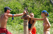 Rob, Amber, and Jenna. during their Final Immunity Challenge in All-Stars.