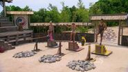 Tina, Laura M., and Hayden compete to re-enter the game in the final pre-merge Duel, A Leg Up.