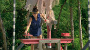 Aubry competing in Teeter Tower for immunity.