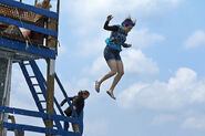 Aubry Bracco jumping off the boat at the start of the season.