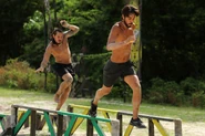 The Merged Tribe competing in the Reward/Immunity Challenge, Get Crackin'.