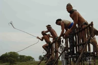 Sand competing in Jail Break.