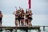 The women celebrate their victory at the first challenge